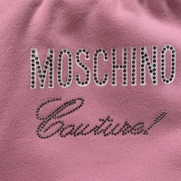 MOSCHINO COUTURE PINK JOGGERS SEAM POCKETS W/ZIPPER CLOSE LOGO CRYSTALS SIZE 38